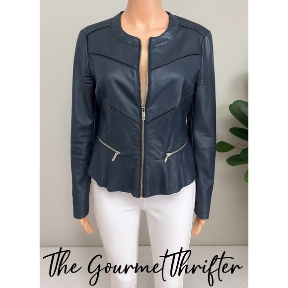 G by GUESS Moto Jacket M Black Faux Leather Zip Front Fitted Waist Trendy Chic - Picture 14 of 15